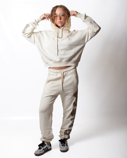 Felpa Disclaimer cropped con cappuccio e glitter donna