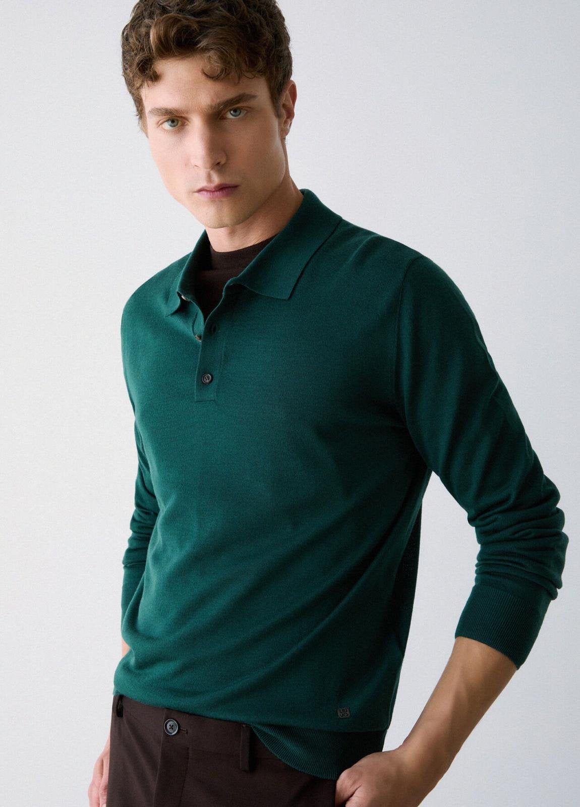 Maglia polo Liu Jo girocollo in lana con logo metallico