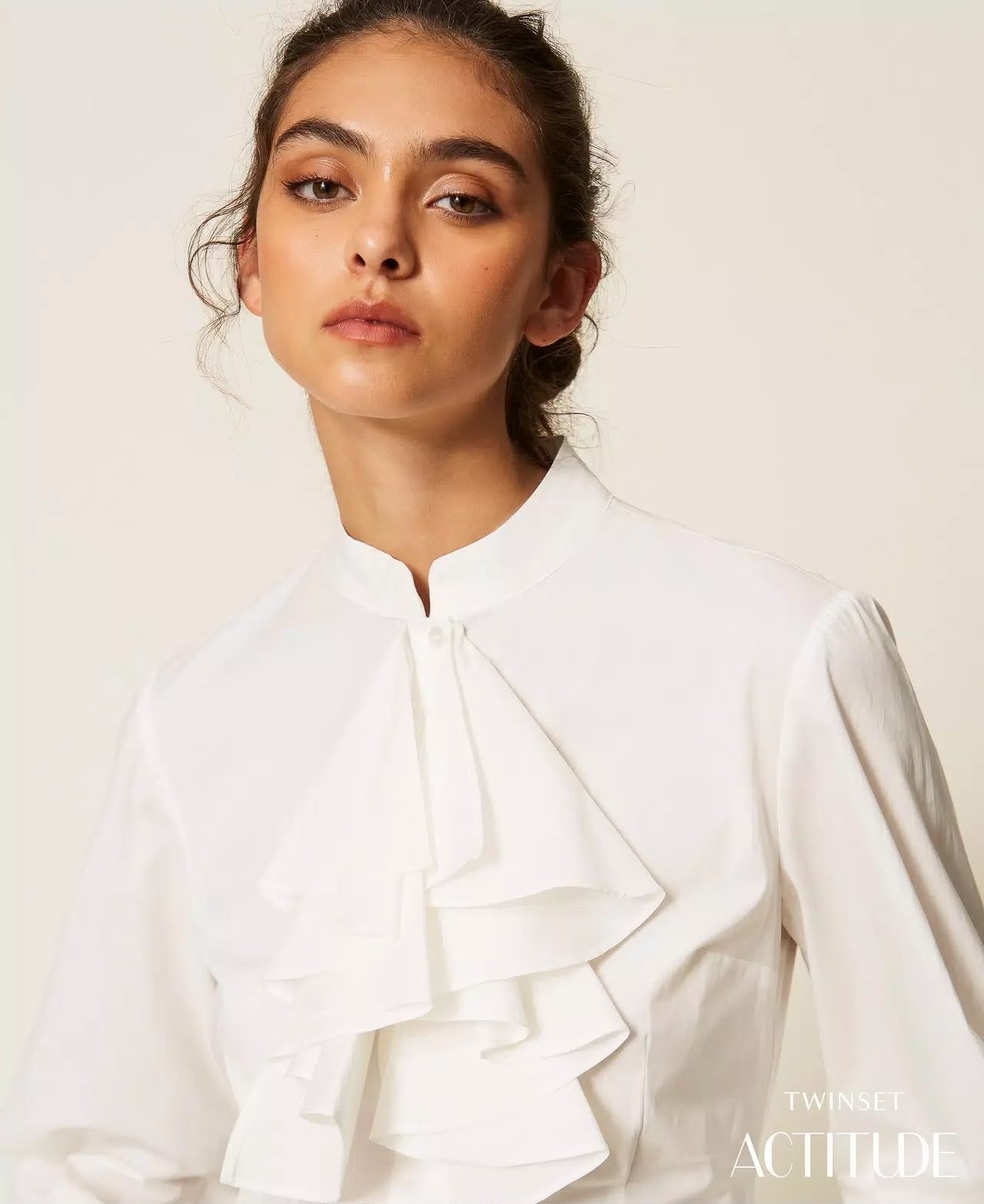 Camicia Twinset Actitude in popeline con volant donna