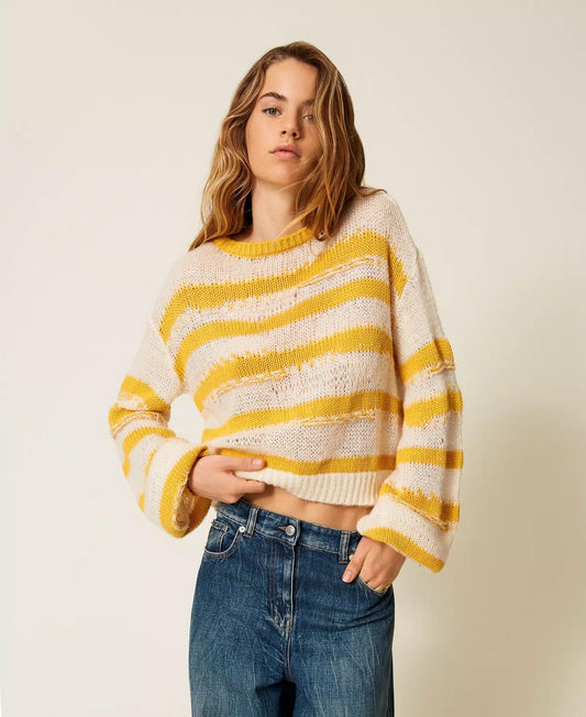 Maglia Twinset Actitude girocollo traforato a strisce donna