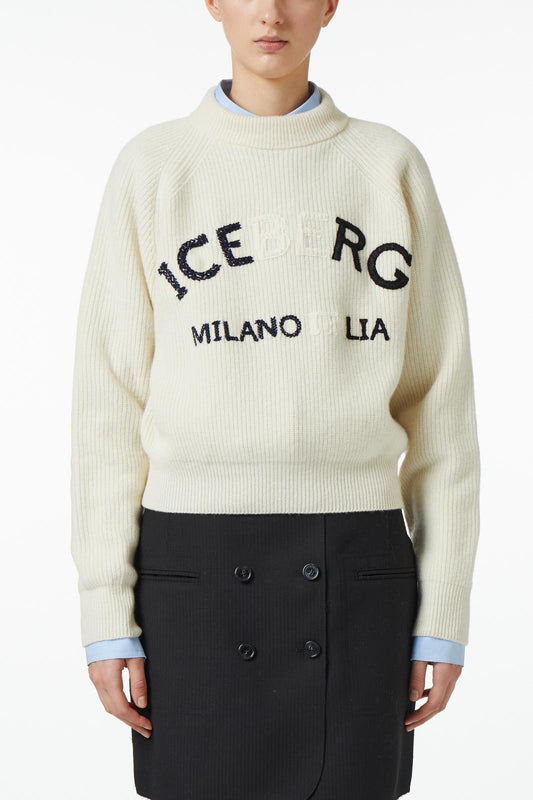 Maglia Iceberg in lana con logo ricamato donna