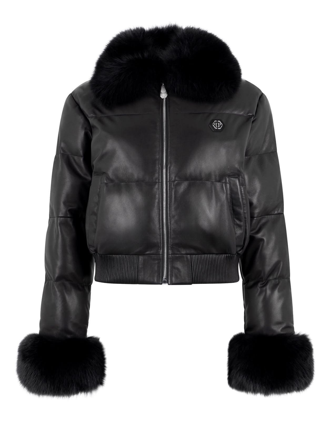 Bomber Philipp Plein pelle trapuntata e pelliccia di volpe