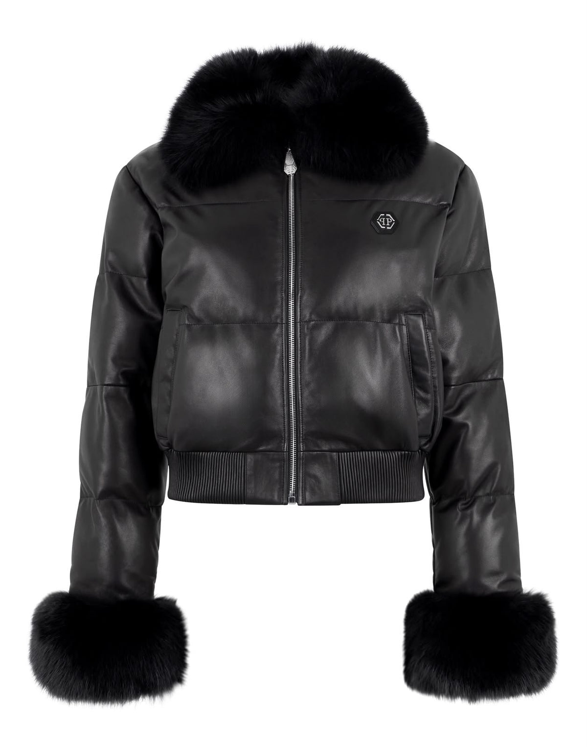 Bomber Philipp Plein pelle trapuntata e pelliccia di volpe