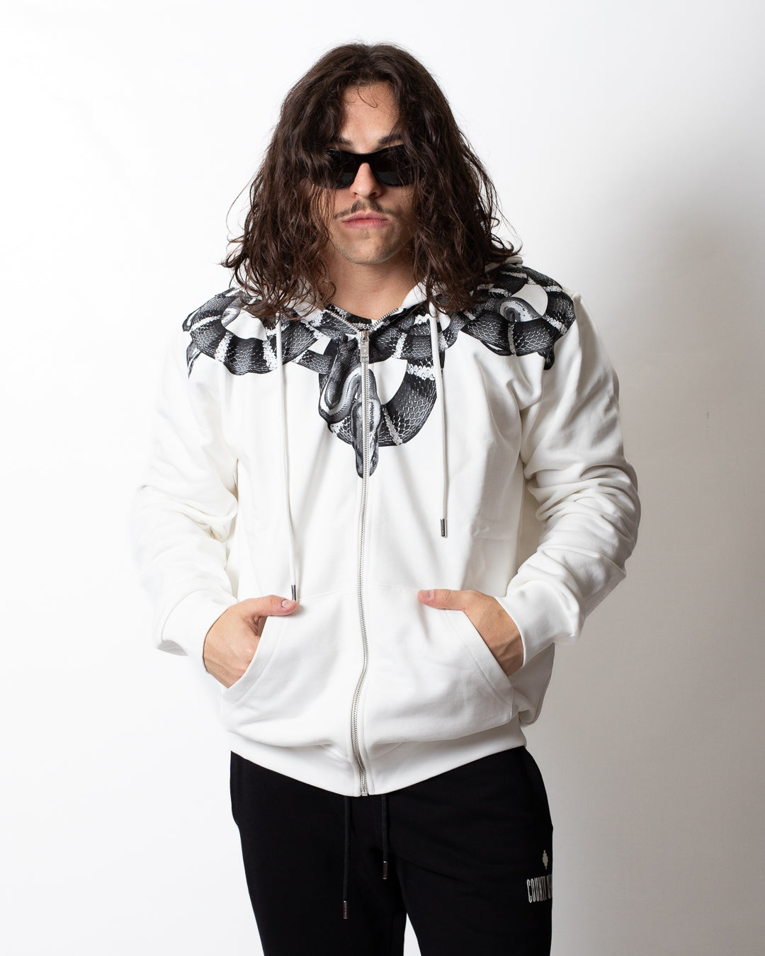 Felpa Marcelo Burlon fullzip con cappuccio "Black Snake" uomo