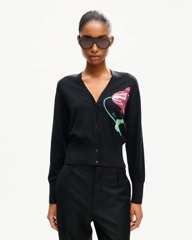 Cardigan Kenzo Paris con stampa "Tulipan" e logo
