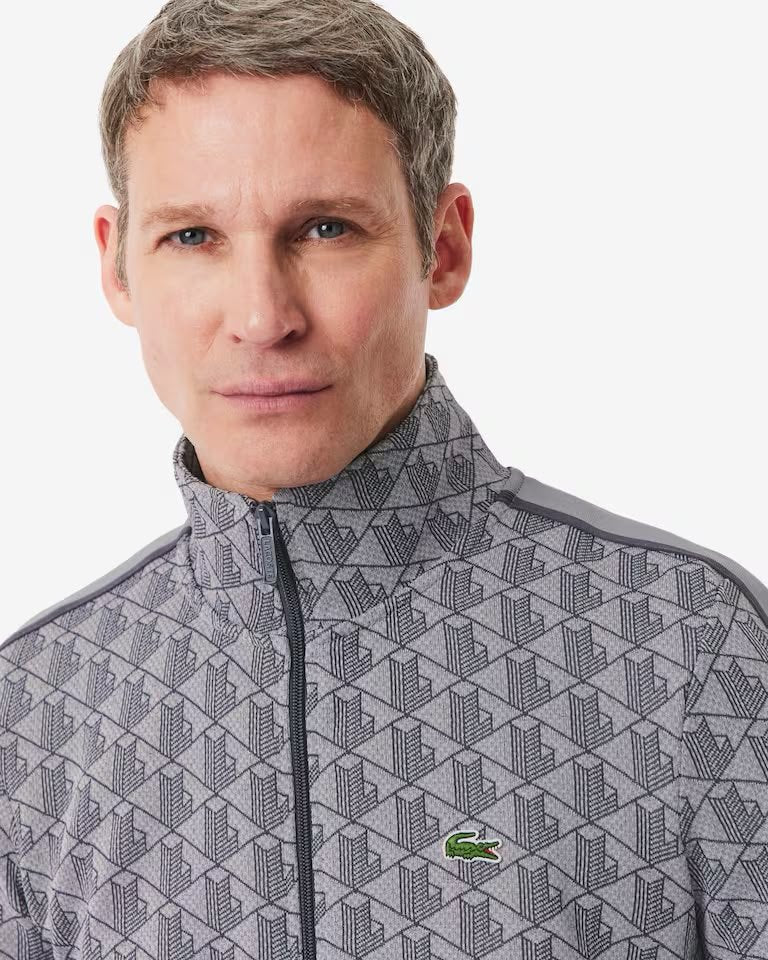 Felpa Lacoste con zip logata allover uomo