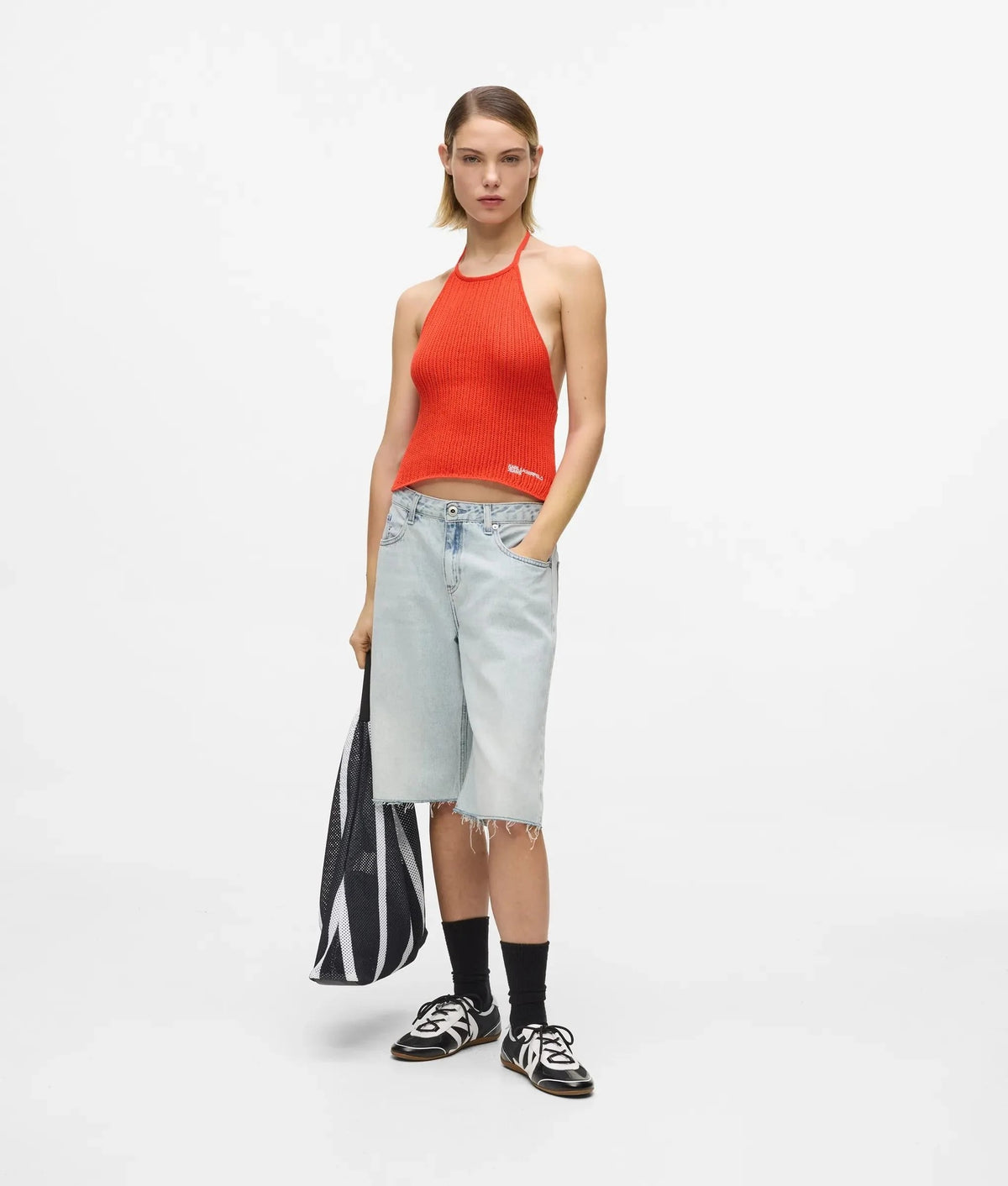 Top Karl Lagerfeld Jeans in maglia traforata con laccetti donna
