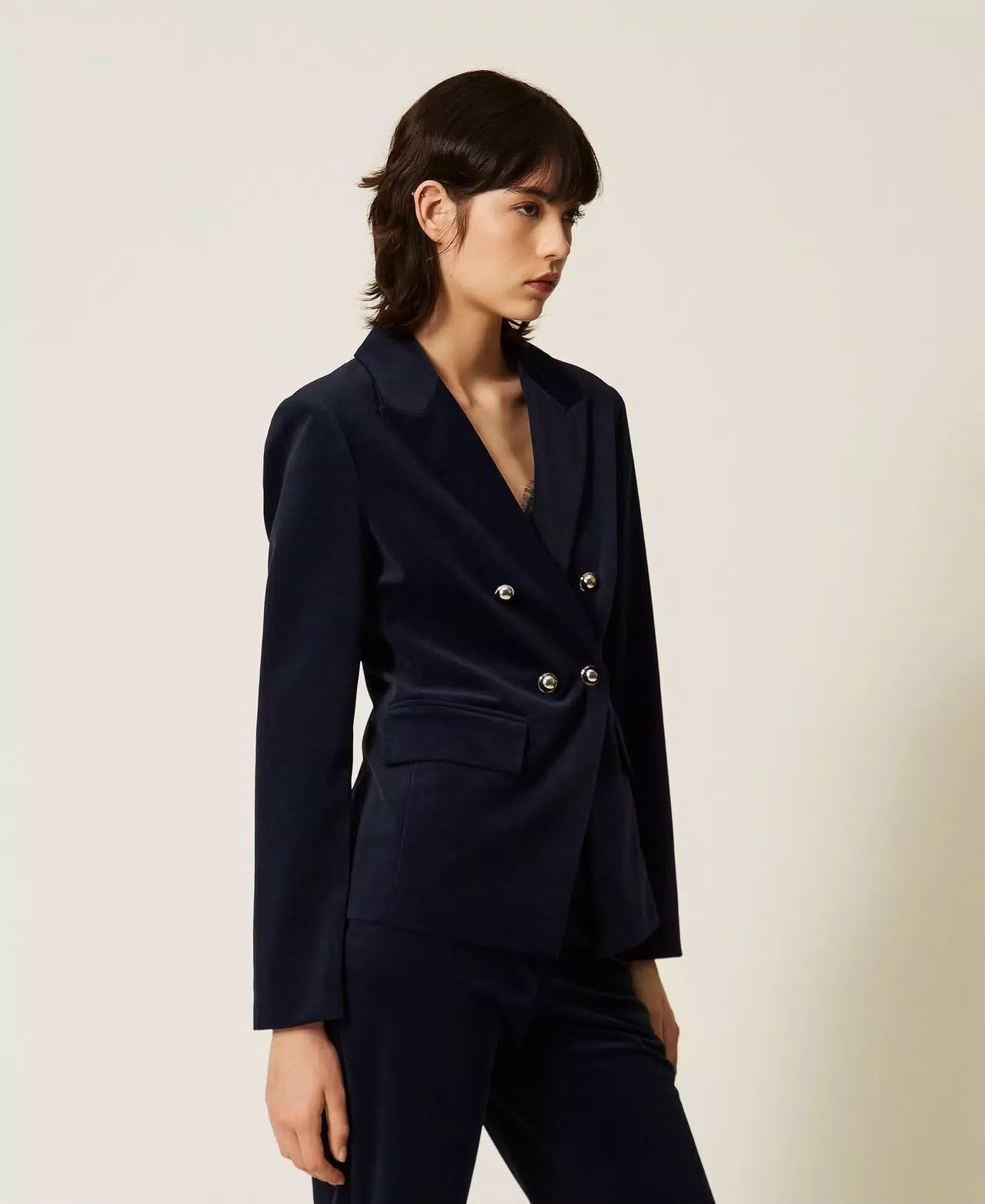 Giacca blazer Twinset Actitude doppiopetto in velluto donna