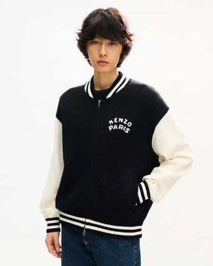 Cardigan Kenzo Paris full zip con maxi ricamo sul retro