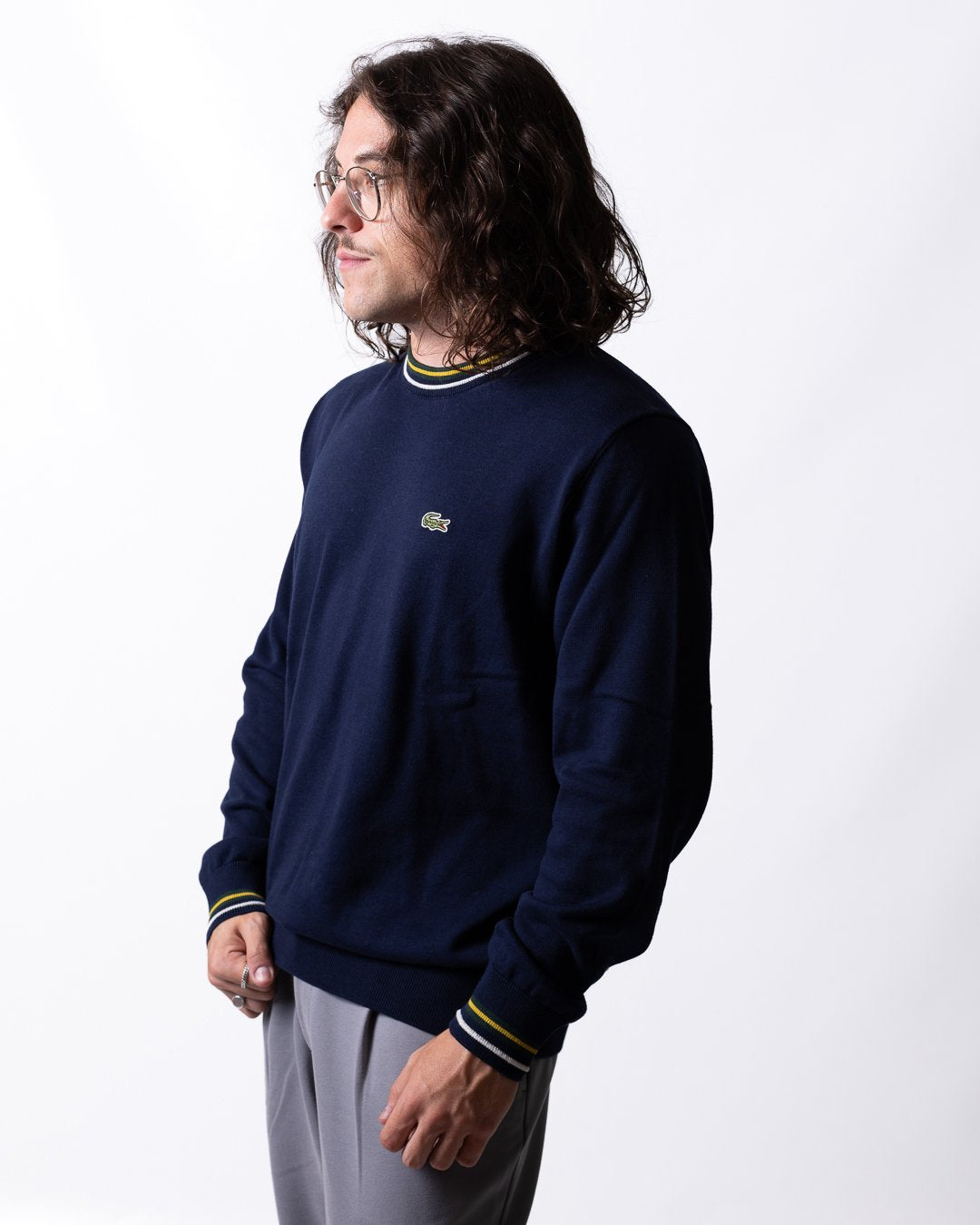 Maglia Lacoste girocollo con strisce a contrasto uomo