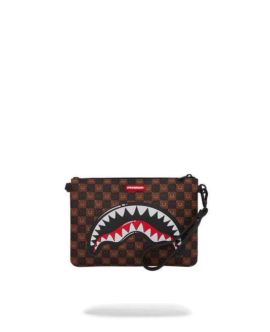 Pochette Sprayground marrone  SHARKS IN PARIS WTF BUBBLE BROWN CHECK CROSSOVER CLUTCH con tracolla