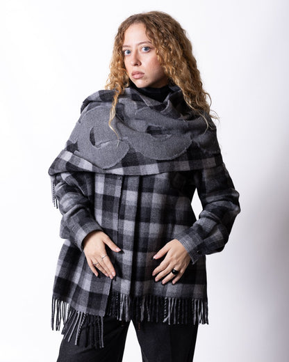 Sciarpa Iceberg in lana motivo tartan con frange e logo