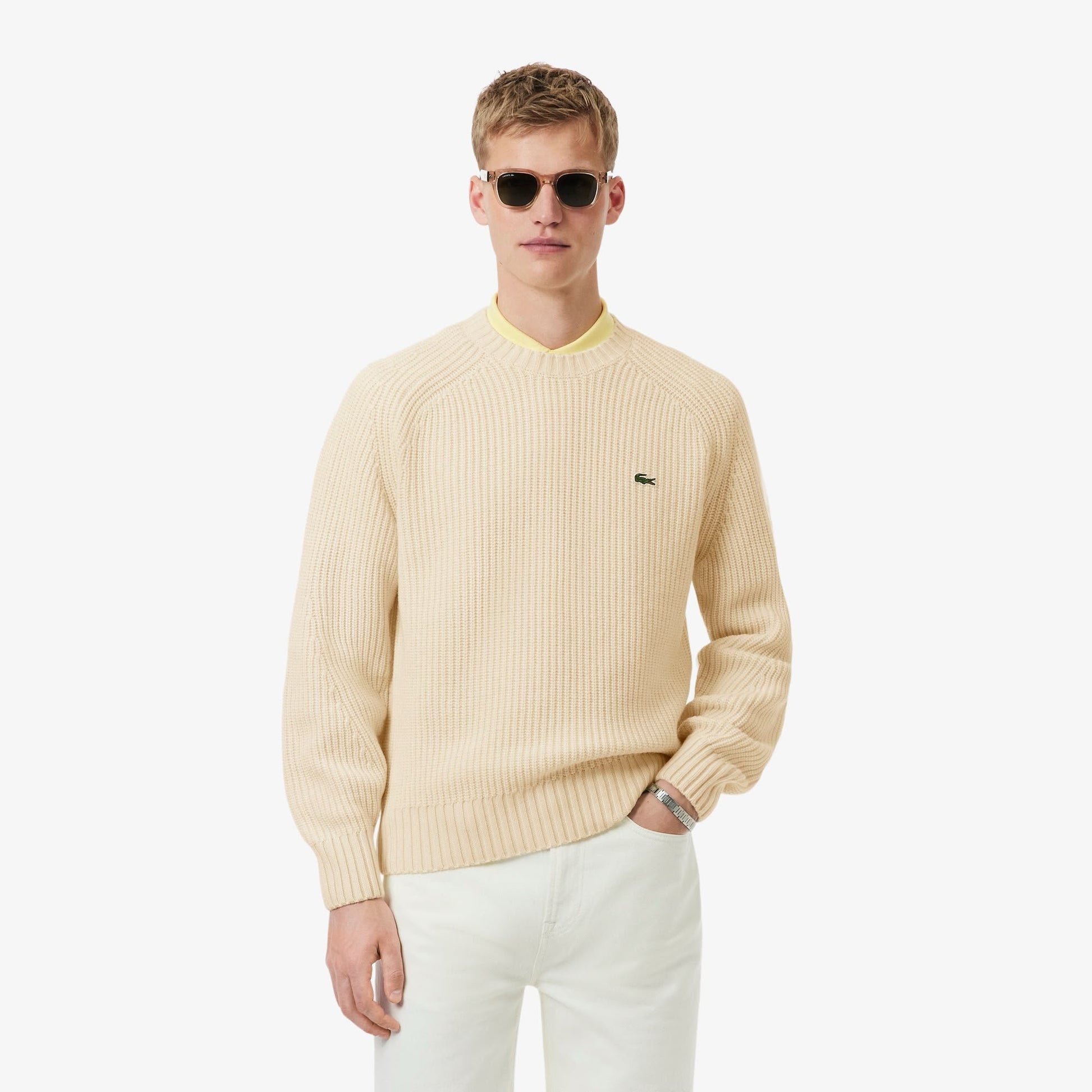 Maglia Lacoste girocollo in lana con costine uomo