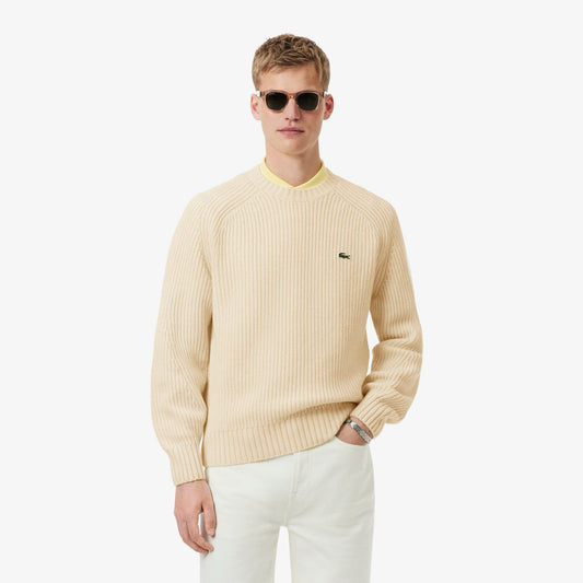 Maglia Lacoste girocollo in lana con costine uomo