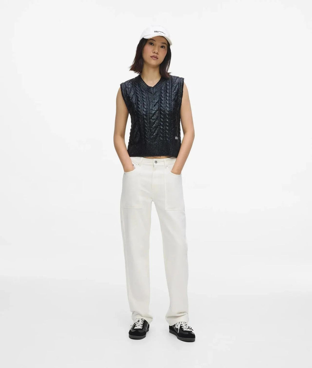 Gilet Karl Lagerfeld Jeans in maglia effetto metallizzato con logo ricamato