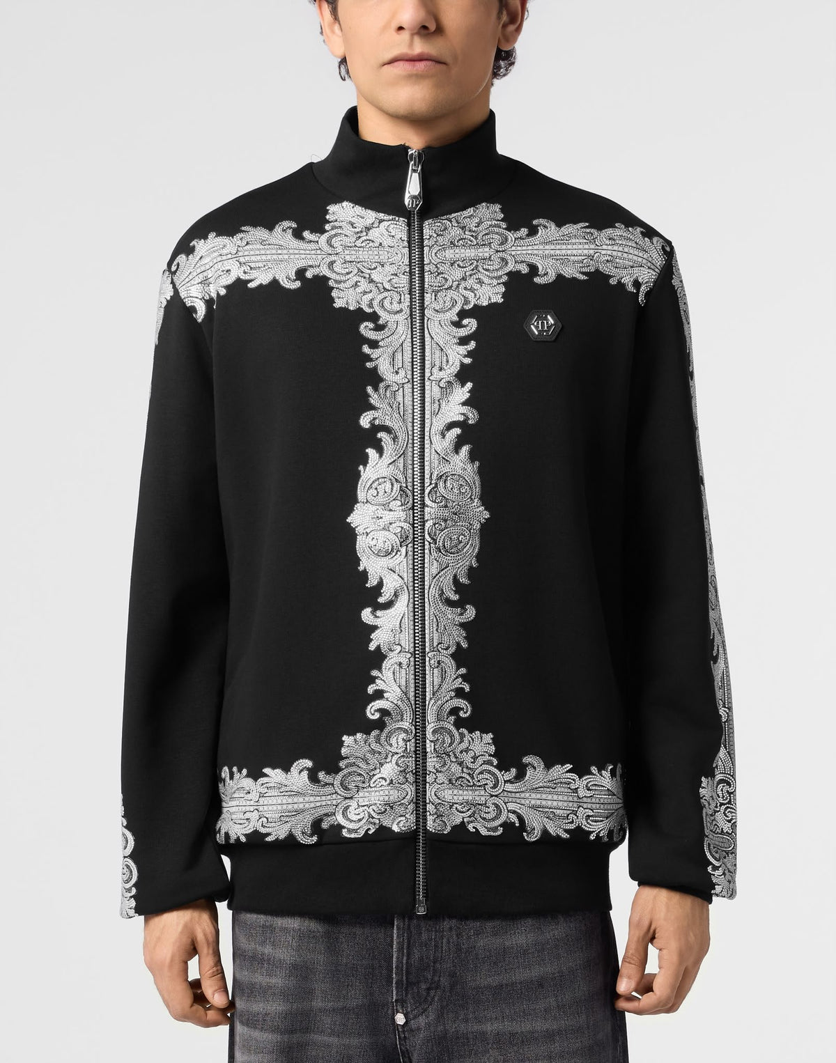 Felpa Philipp Plein "Baroque Stones" full zip con cristalli e stampa