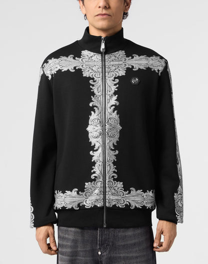 Felpa Philipp Plein "Baroque Stones" full zip con cristalli e stampa