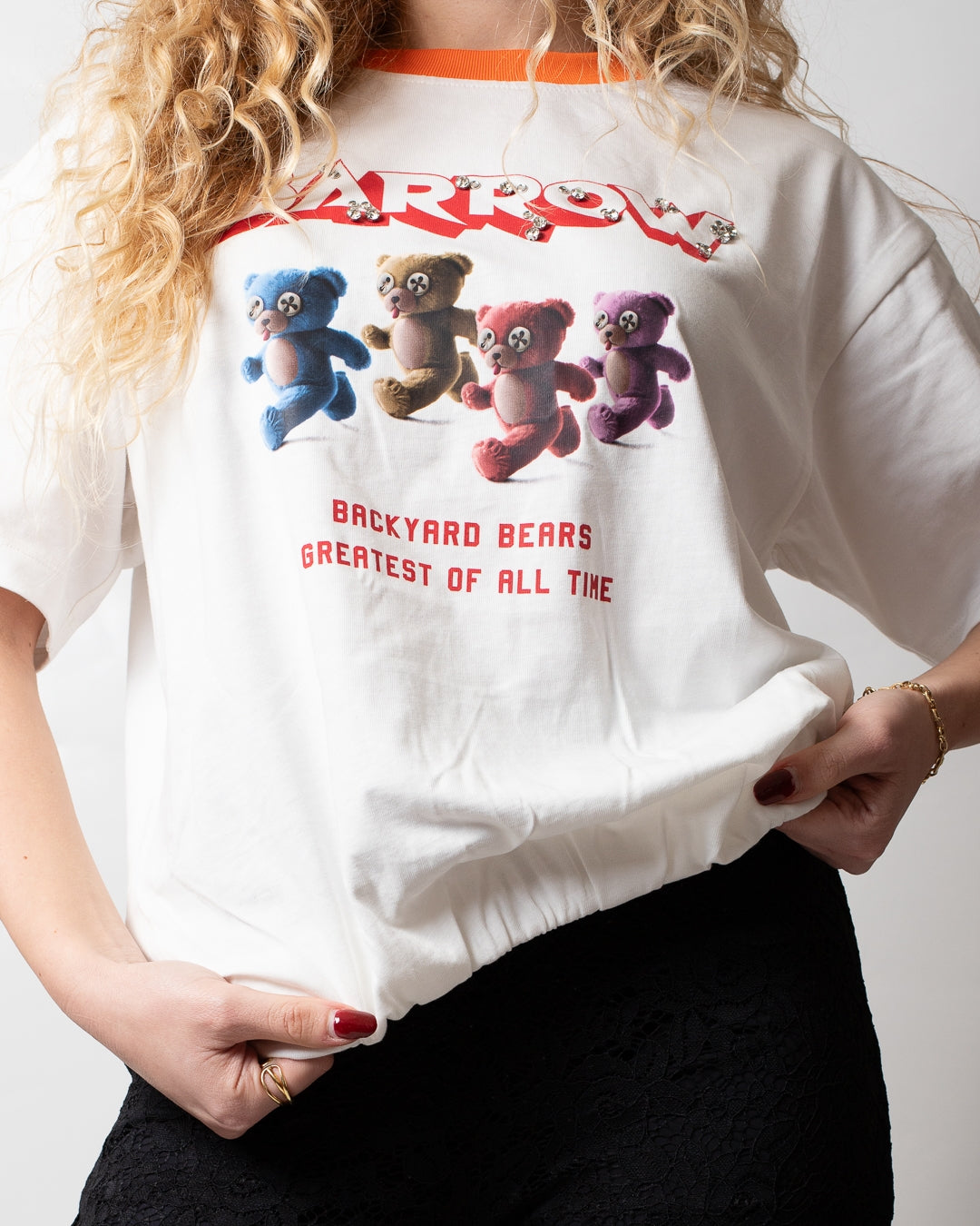 T-Shirt Barrow cropped con strass donna