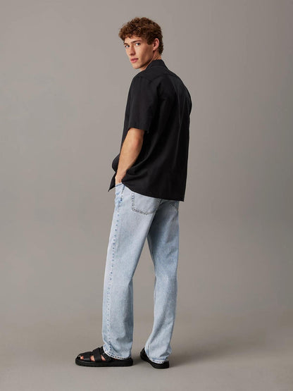 Camicia Calvin Klein in misto lino e cotone con colletto cubano uomo