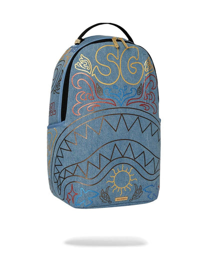 Zaino Sprayground denim Metallic printed denim shark dlxsv backpack