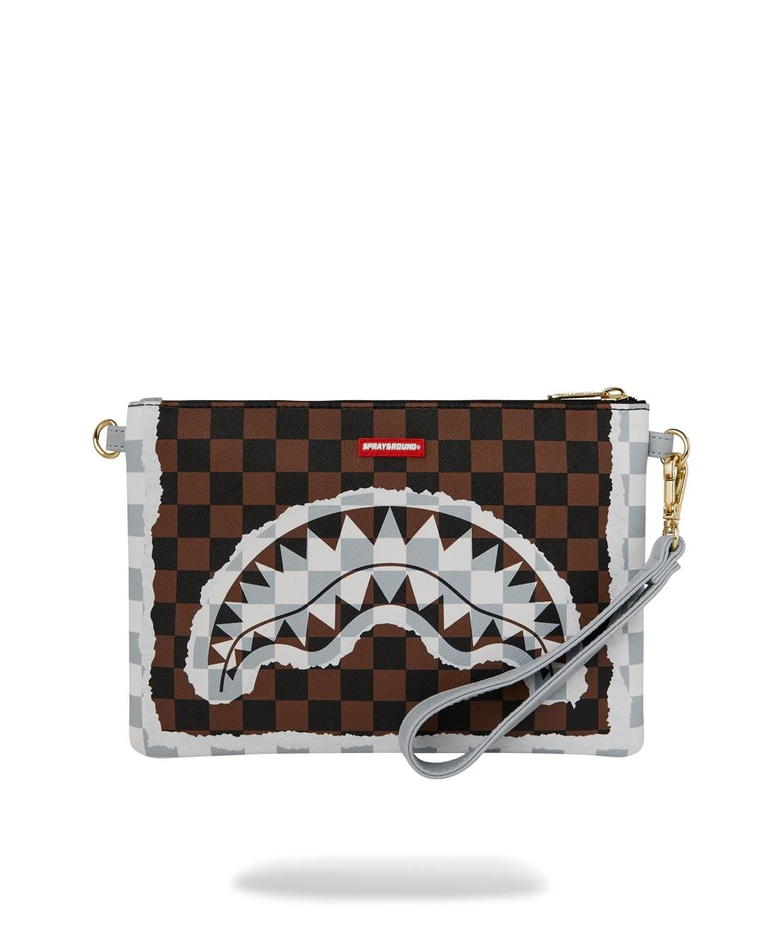Pochette Sprayground marrone "CREAM AND BROWN TEAR CHECK CROSSOVER CLUTCH"