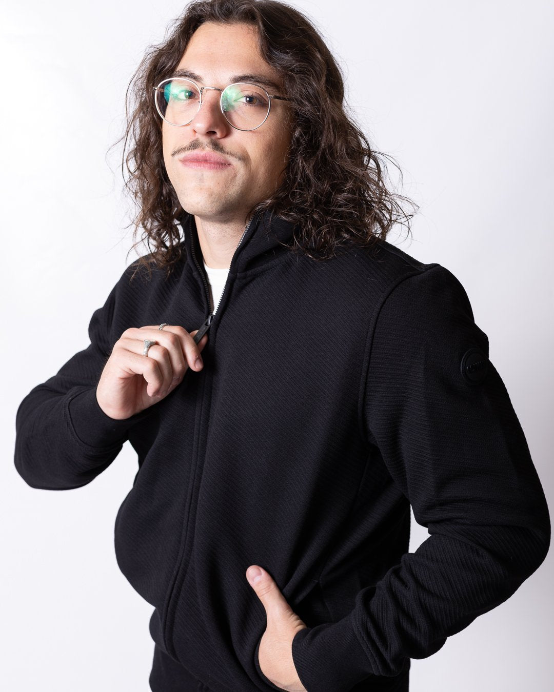 Felpa Colmar fullzip texturizzata a collo alto uomo