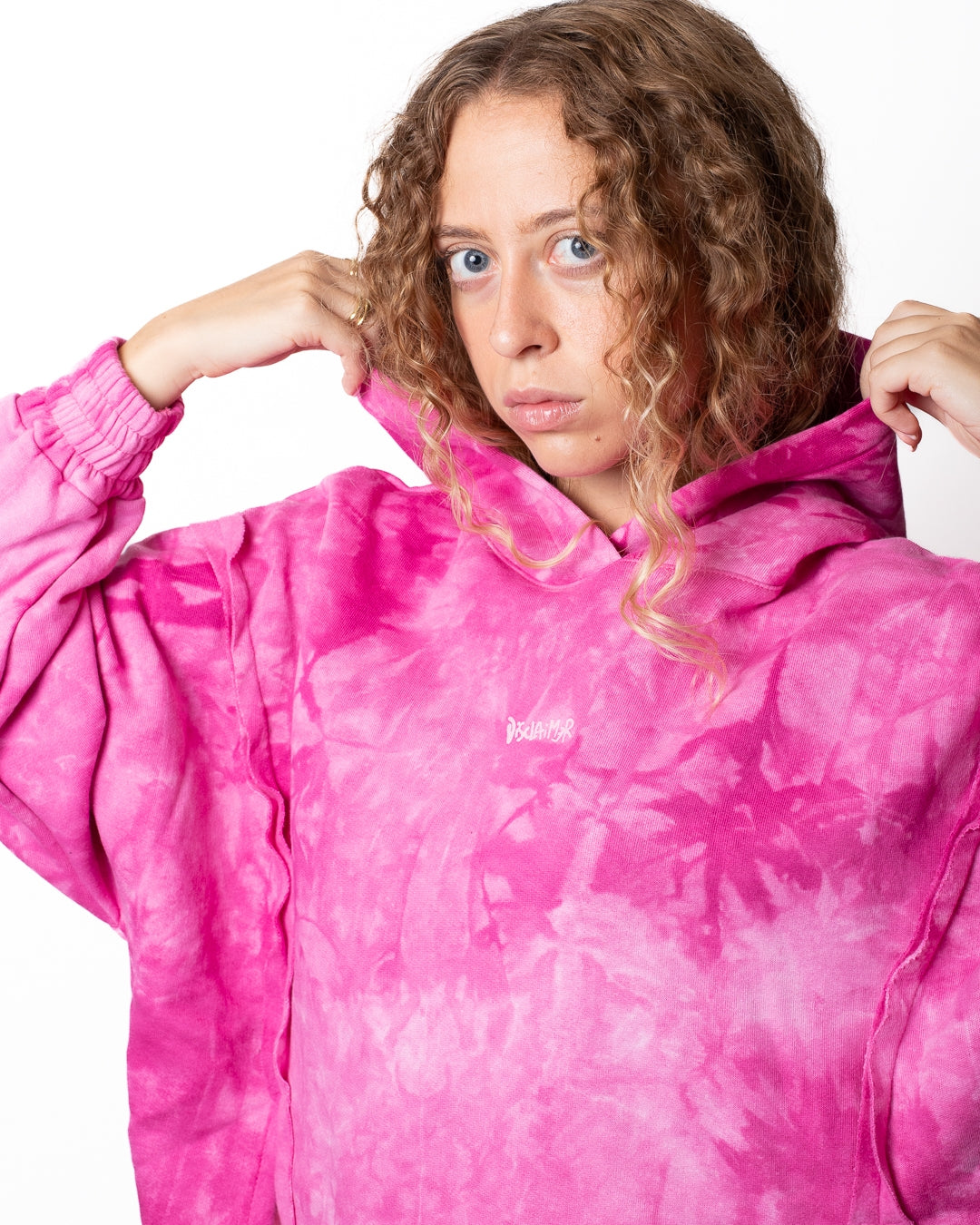 Felpa Disclaimer effetto tie dye con cappuccio e logo donna