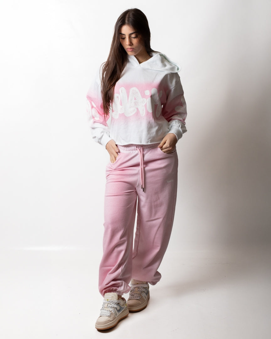 Felpa Disclaimer cropped con cappuccio e stampa glitter donna