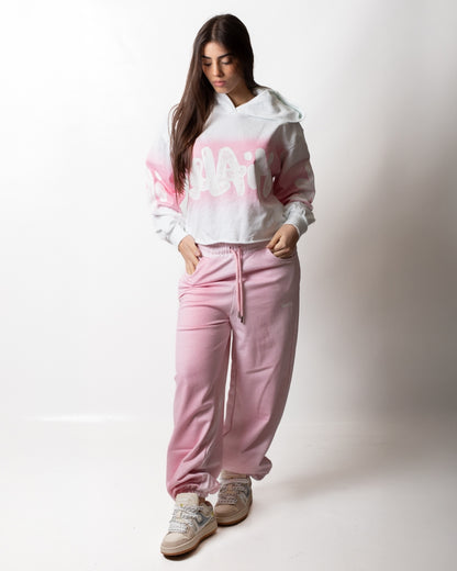 Felpa Disclaimer cropped con cappuccio e stampa glitter donna