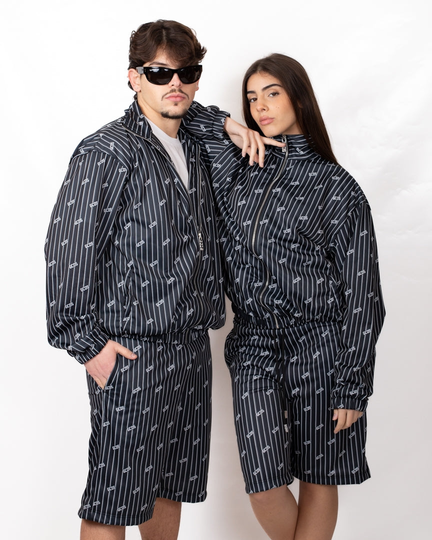 Felpa GCDS "Pinstripe Logo" fullzip in nylon