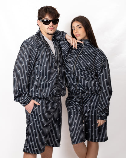 Felpa GCDS "Pinstripe Logo" fullzip in nylon