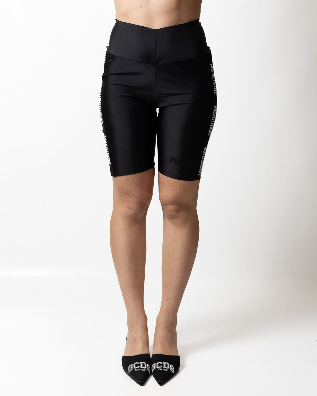 Short Moschino Active in satin con fasce logate donna