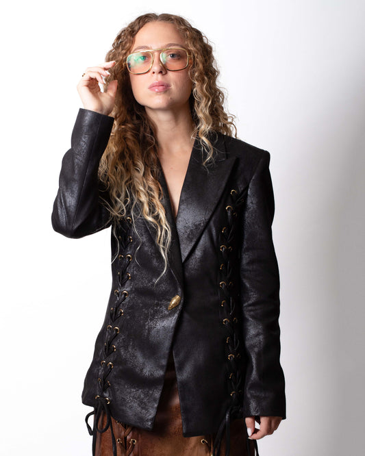 Giacca blazer Just Cavalli in suede vintage con intrecci donna