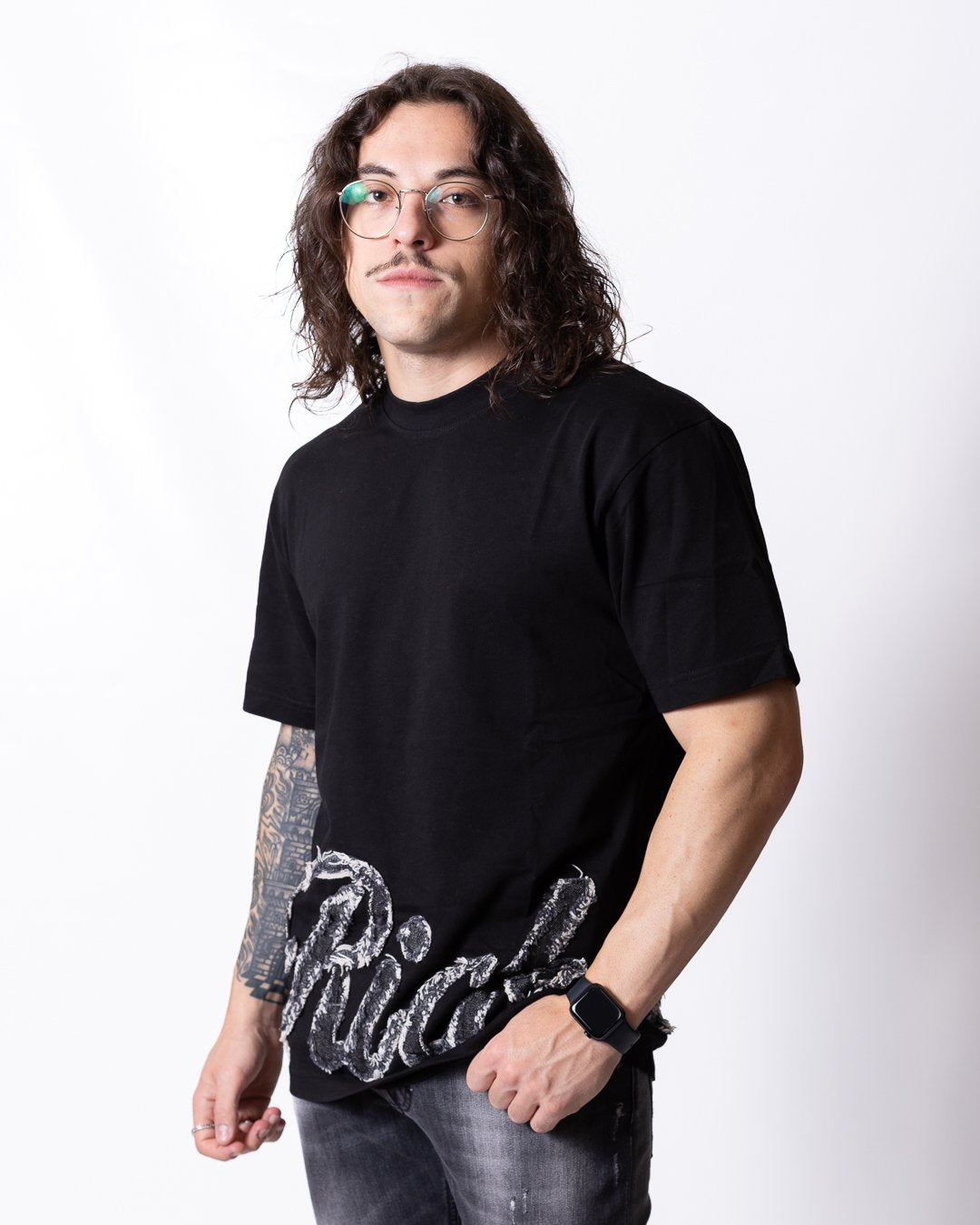 T-shirt Richmond X con logo in denim effetto taglio vivo