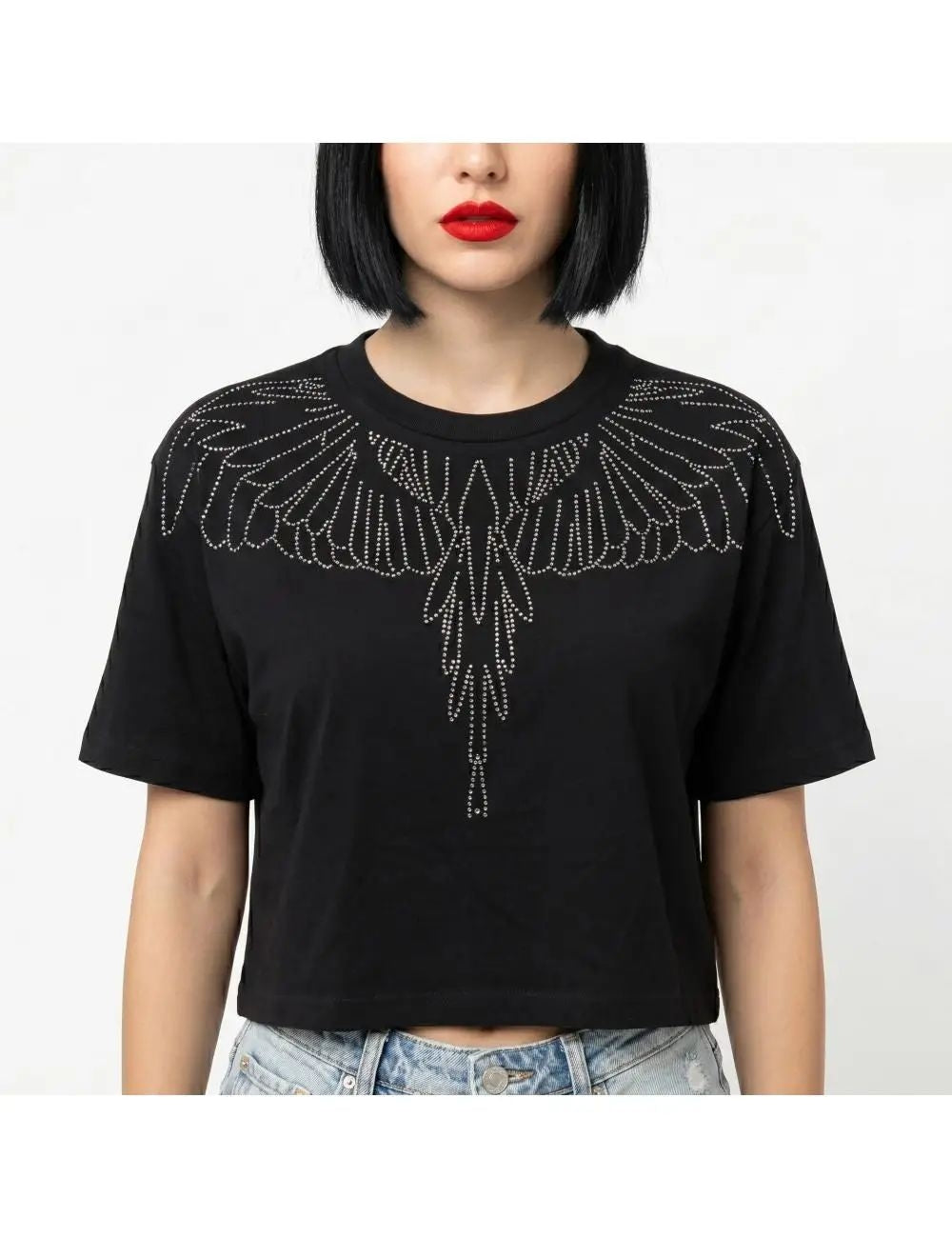 T-Shirt Marcelo Burlon cropped con perline donna
