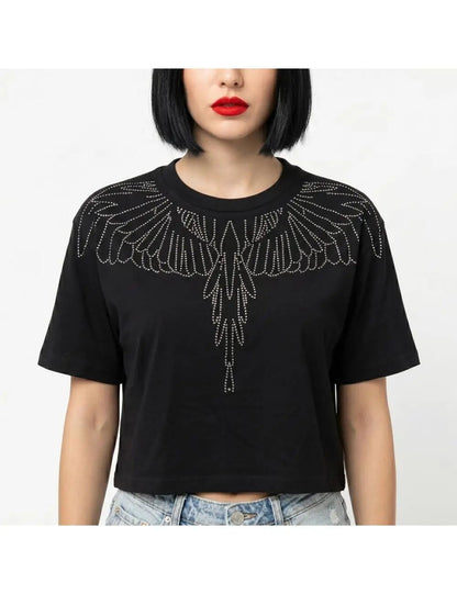 T-Shirt Marcelo Burlon cropped con perline donna