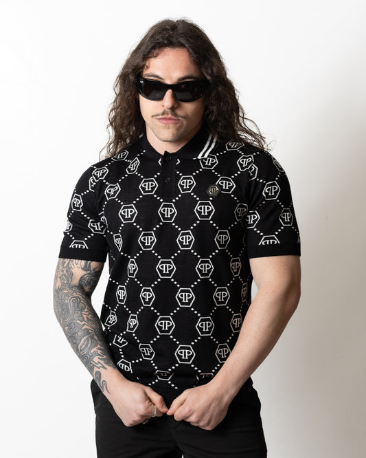 Polo Philipp Plein in misto lana "Jacquard Monogram" uomo