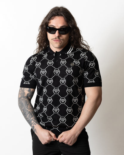 Polo Philipp Plein in misto lana "Jacquard Monogram" uomo