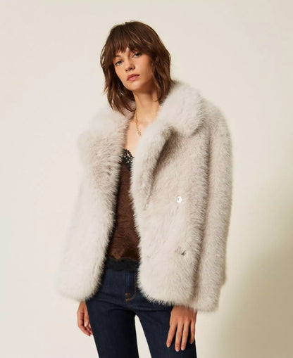 Cappotto Twinset Actitude doppiopetto in faux fur donna