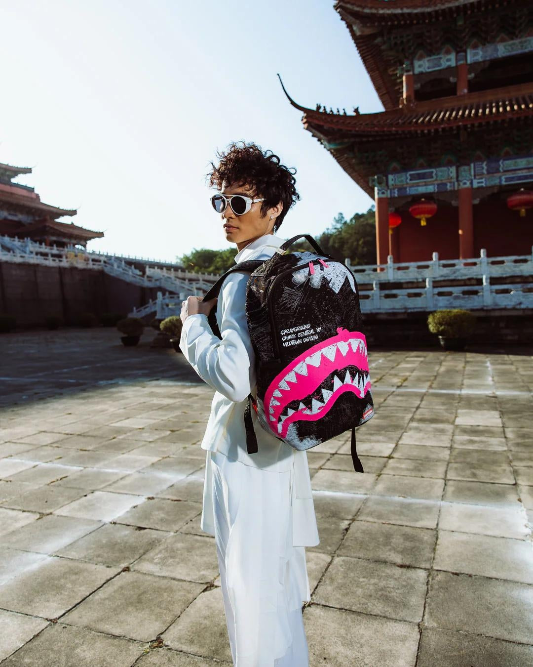 Zaino Sprayground nero Shark central sorbet hand painted backpack