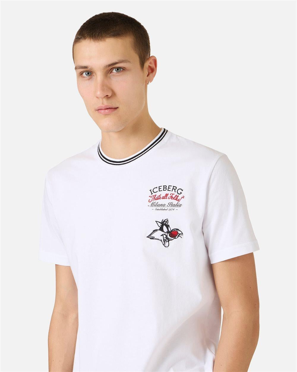 T-Shirt Iceberg con gatto Silvestro stampa e ricami