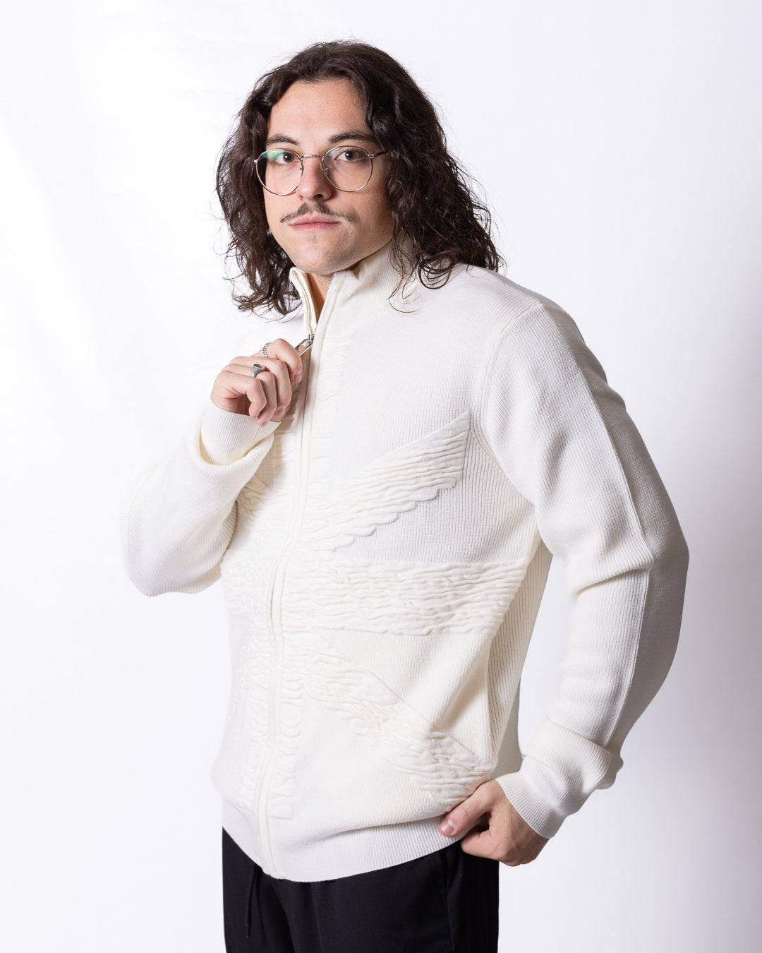 Cardigan Richmond X full zip con particolare lavorazione nella parte frontale