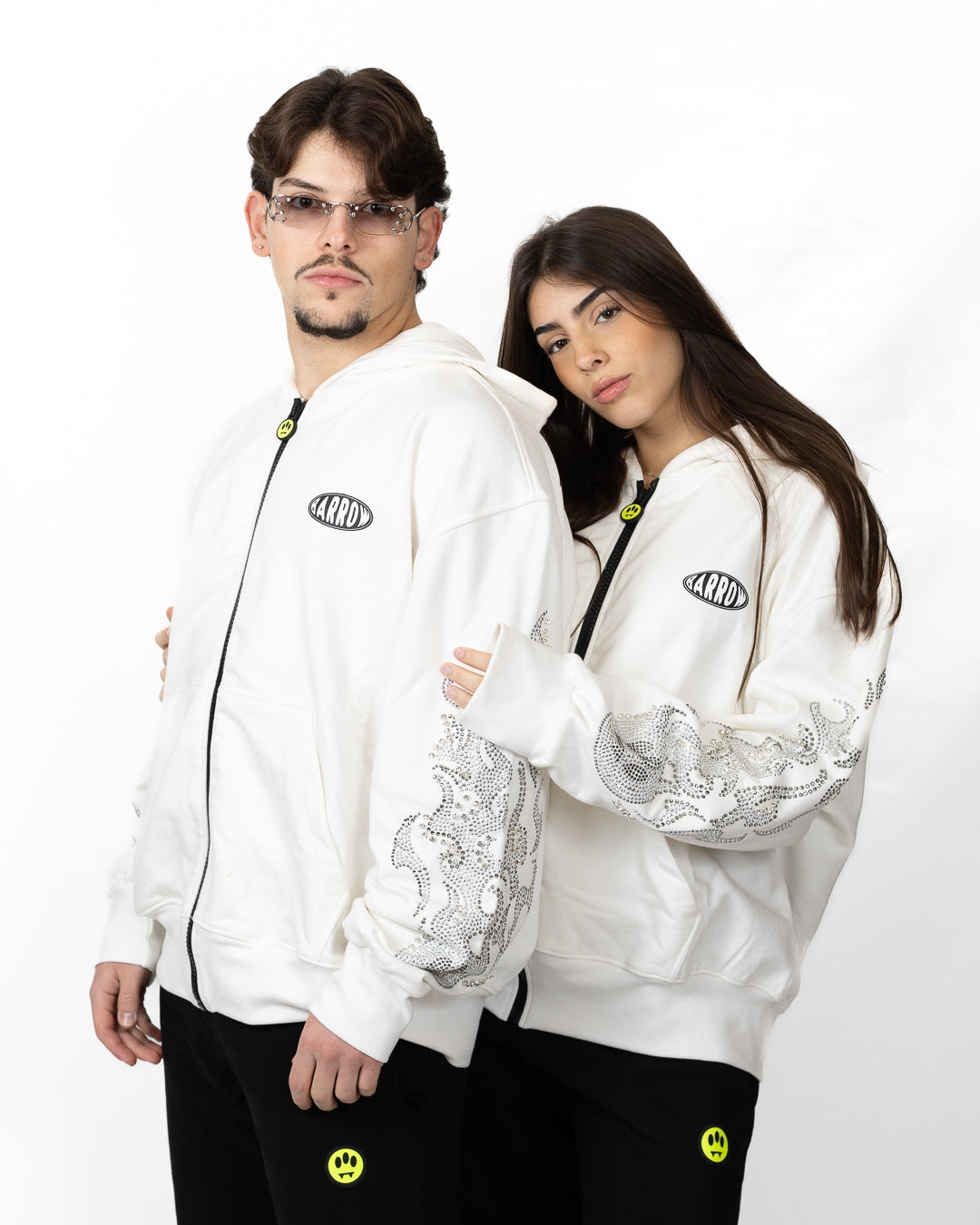 Felpa Barrow fullzip con cappuccio, strass e borchie
