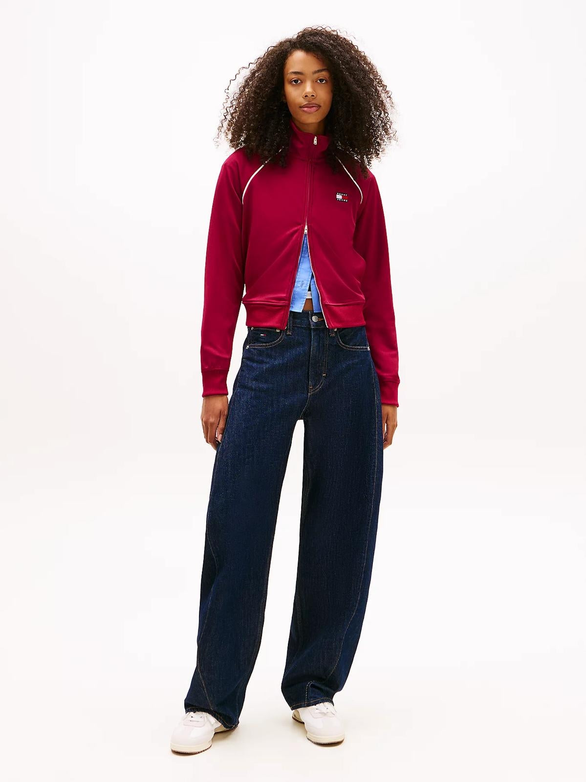 Felpa Tommy Jeans fullzip in acetato "Badge Track" donna