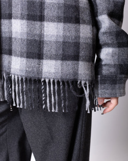 Giubbotto Iceberg in lana motivo tartan con frange e logo in metallo