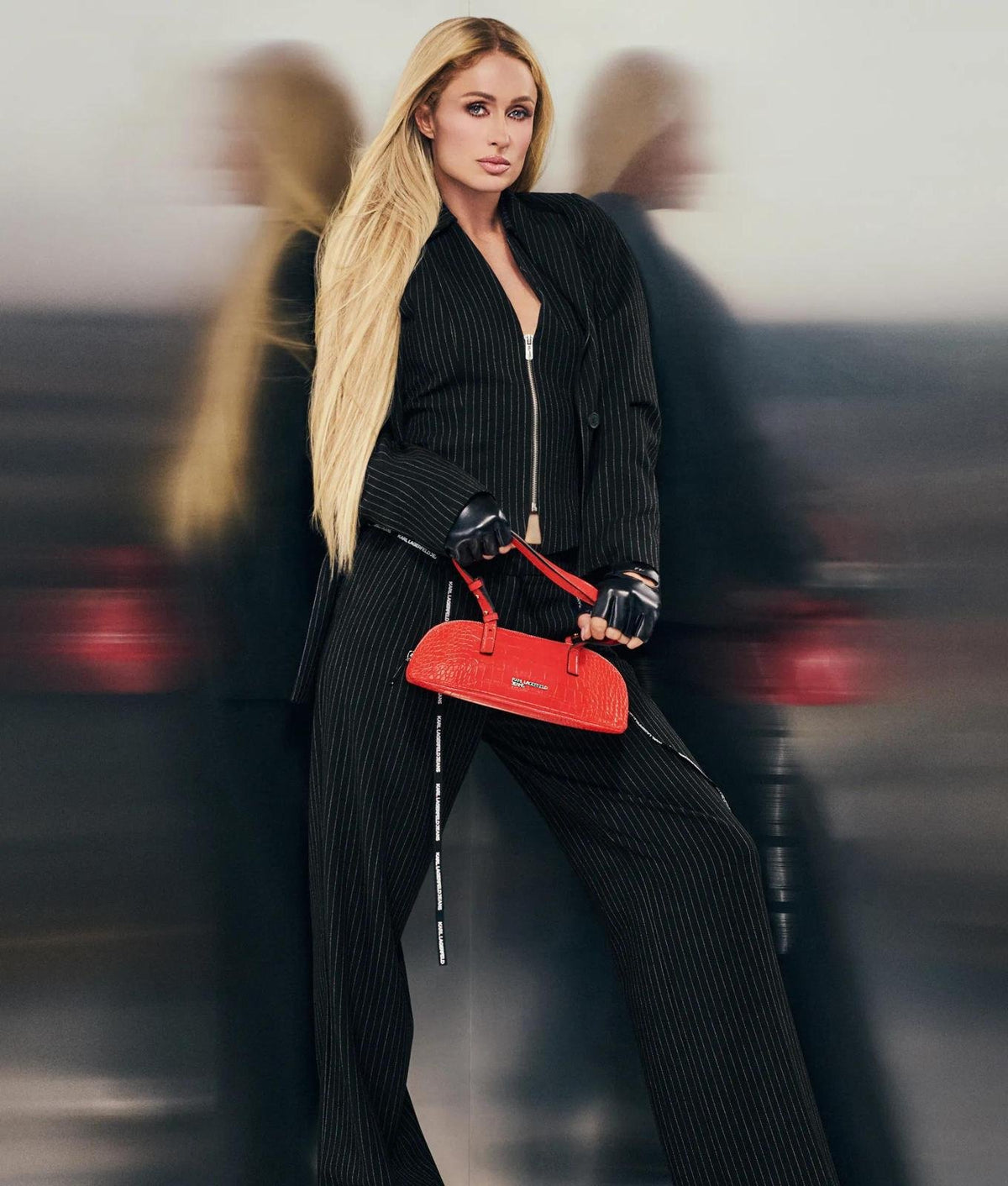 Gilet Karl Lagerfeld Jeans gessato con dettaglio logo sul retro