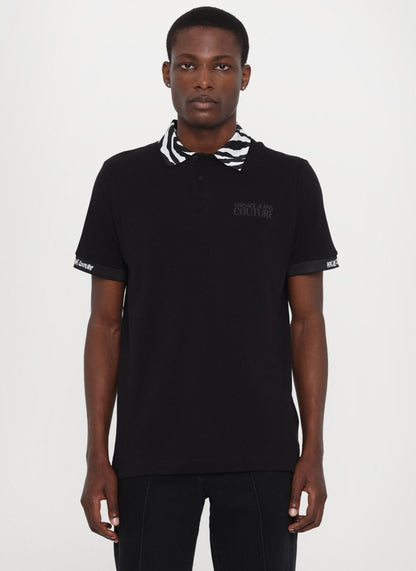Polo Versace Jeans Couture in pique con logo sul petto e colletto fantasia uomo
