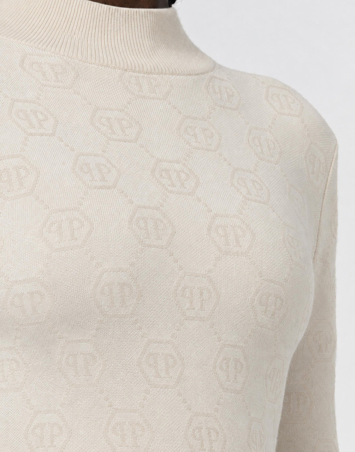 Abito Philipp Plein "Merino Wool Turtle Neck Mini Dress Jacquard Monogram