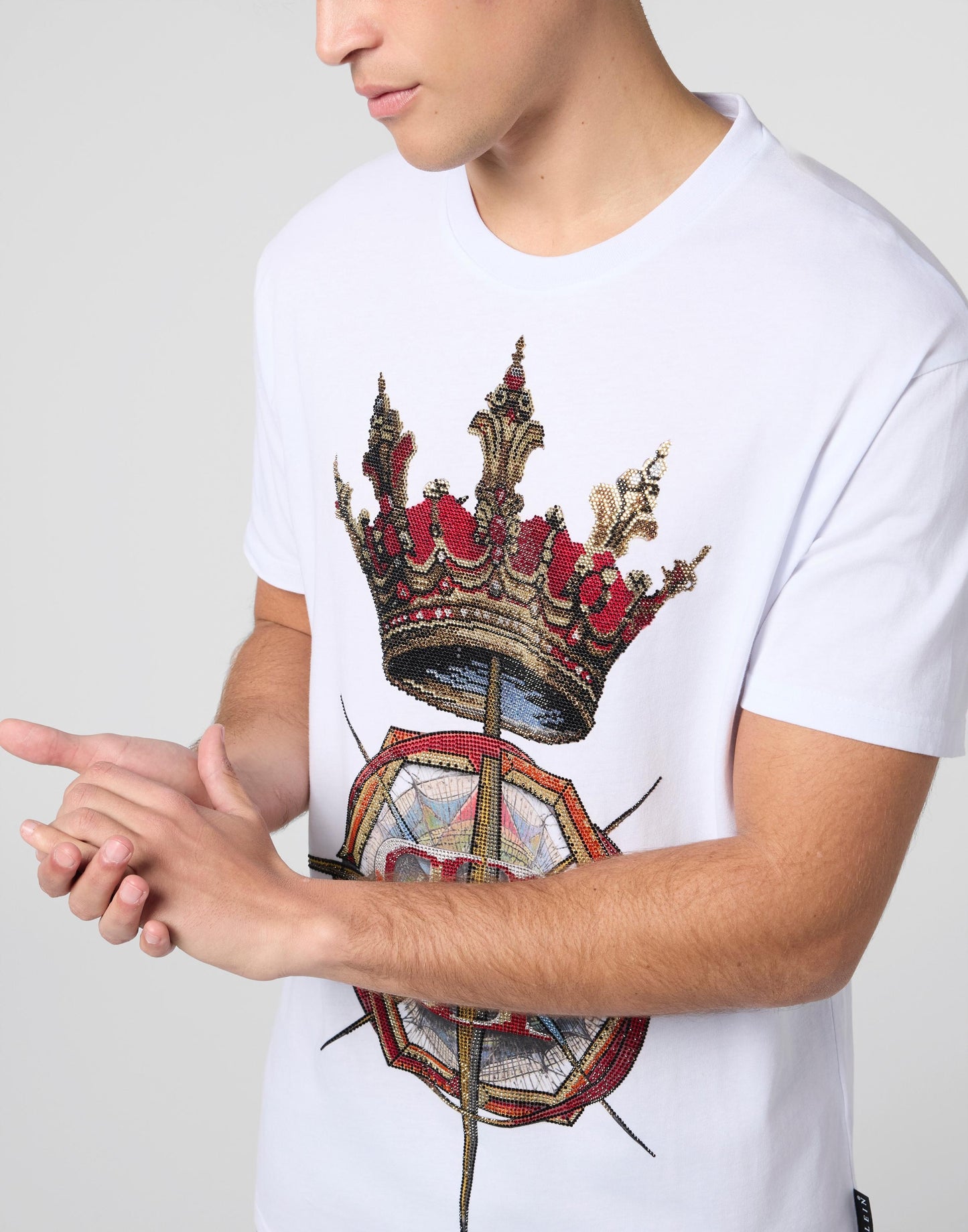 T-Shirt Philipp Plein con logo Crown Stones applicazione allover di cristalli