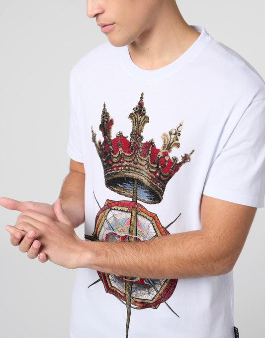 T-Shirt Philipp Plein con logo Crown Stones applicazione allover di cristalli